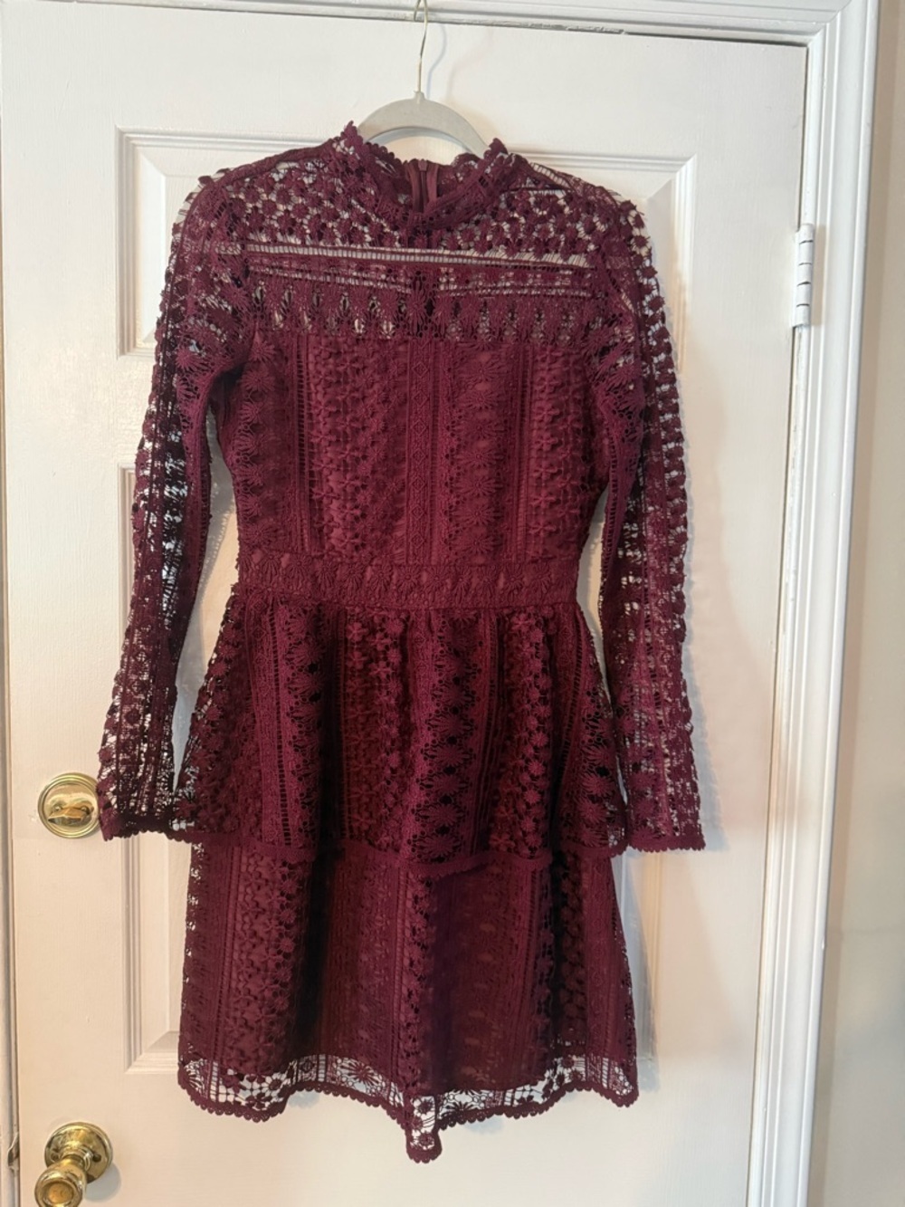 cupcakes & cashmere Burgundy Crochet Lace Long-Sleeve Dress